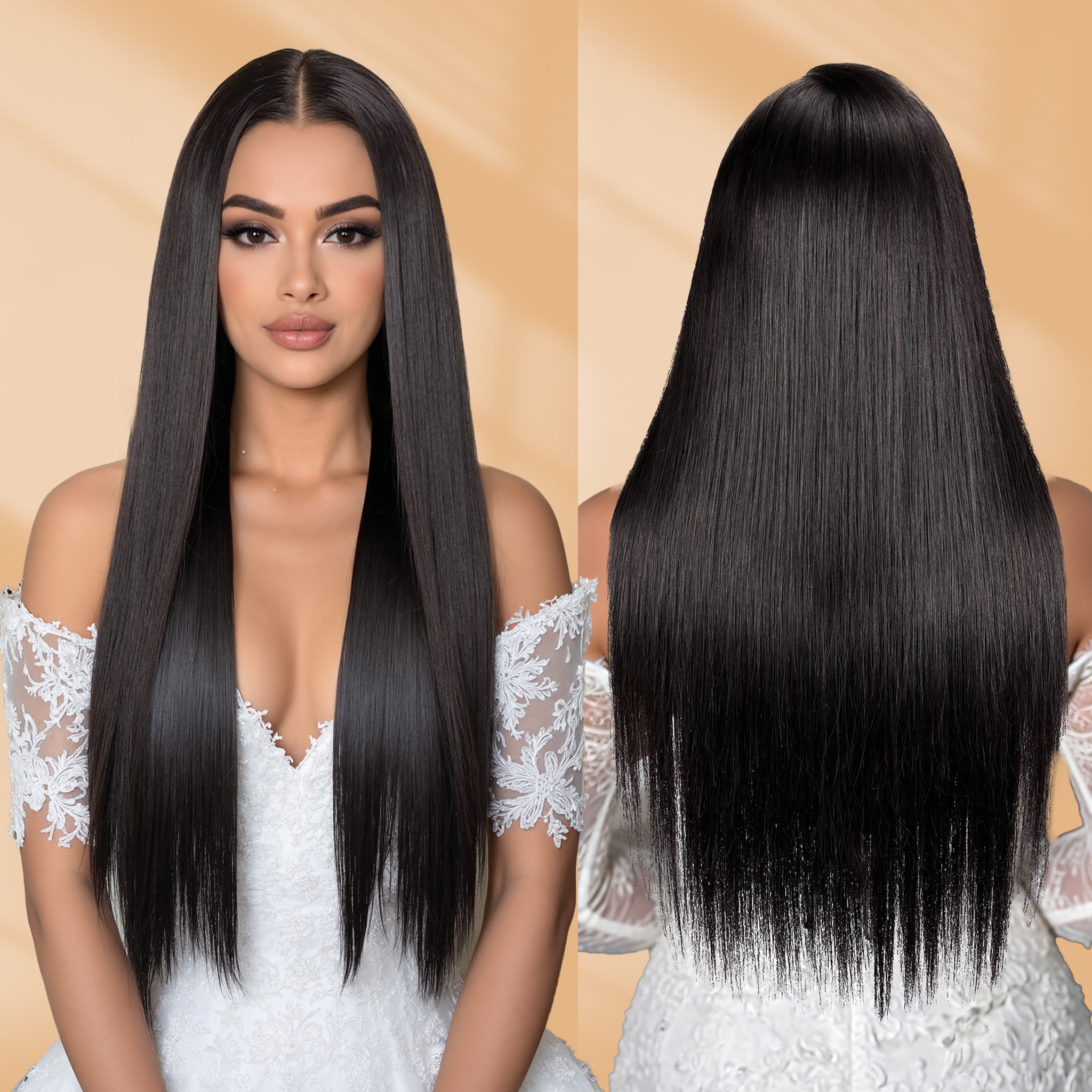 Luxury 13x4 Lace Front Wig - Silky Straight 100% Real Human Hair Glue less Cap
